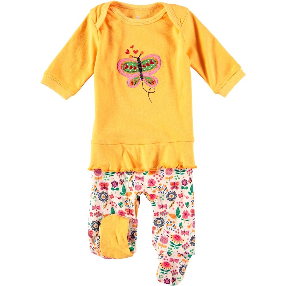 NWT Rockin Baby Girl Cotton Footie Butterfly Embroidered Frill Yellow
